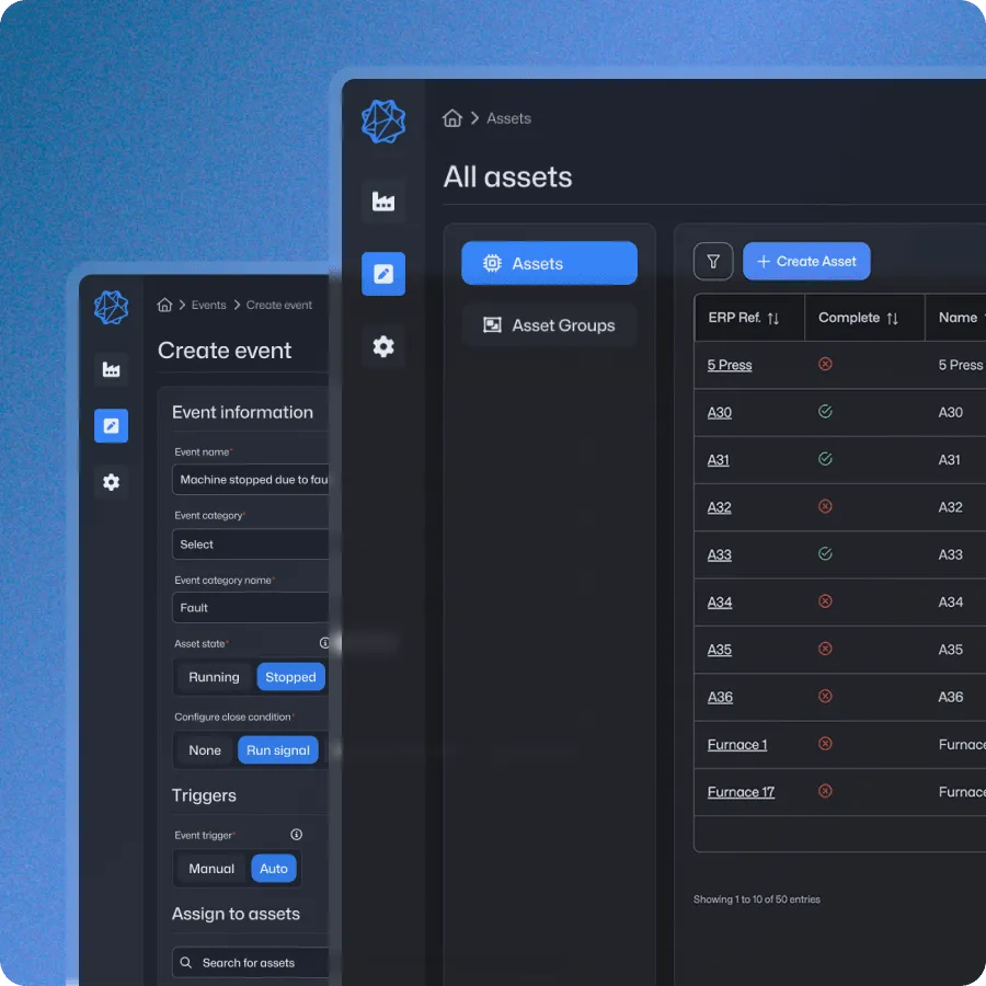 DataQI Insights platform showing real-time factory OEE data